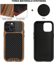Load image into Gallery viewer, iPhone 13 Pro Wood Grain Carbon Fiber Texture Design Leather Hybrid Case. - Redpepper Cases