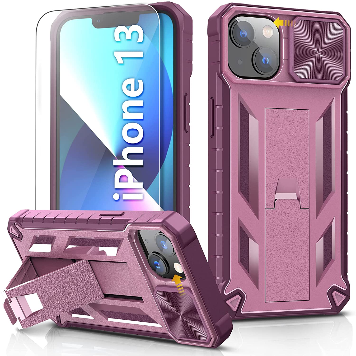 iPhone 13 Pro Max Metal case with Stand Built-in Screen Protector Sturdy  Military Armor Durable Full Body Heavy Duty Shockproof Drop Tested Outdoor