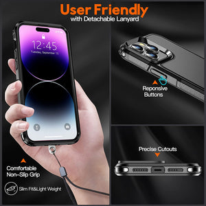 iPhone 14 Pro Max Case Magnetic Case Glass Screen Protector Black - Redpepper Cases