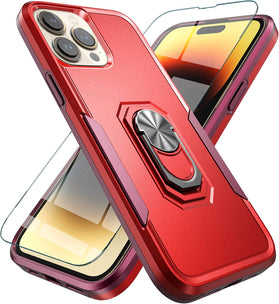 iPhone 14 Pro Max Hybrid Slim Fit Magnetic Ring Car Mount Kickstand Case - Redpepper Cases