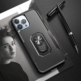 iPhone 14 Pro Max Hybrid Slim Fit Magnetic Ring Car Mount Kickstand Case - Redpepper Cases
