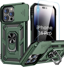 Load image into Gallery viewer, iPhone 14 Pro Slide Camera Cover Ring Stand Heavy Duty Rugged Bumper Case - Redpepper Cases