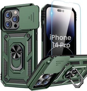 iPhone 14 Pro Slide Camera Cover Ring Stand Heavy Duty Rugged Bumper Case - Redpepper Cases