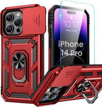Load image into Gallery viewer, iPhone 14 Pro Slide Camera Cover Ring Stand Heavy Duty Rugged Bumper Case - Redpepper Cases