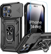 Load image into Gallery viewer, iPhone 14 Pro Slide Camera Cover Ring Stand Heavy Duty Rugged Bumper Case - Redpepper Cases
