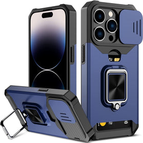 iPhone 14 Pro Sliding Camera Cover Card Holder Ring Magnetic Kickstand Case - Redpepper Cases