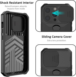 iPhone 14 Pro Sliding Camera Cover Card Holder Ring Magnetic Kickstand Case - Redpepper Cases
