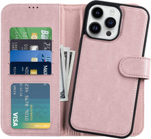 Load image into Gallery viewer, iPhone 14 Pro Wallet Detachable Flip Folio 4 Card Slots Holder Leather Magnetic Kickstand Case - Redpepper Cases