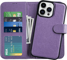 Load image into Gallery viewer, iPhone 14 Pro Wallet Detachable Flip Folio 4 Card Slots Holder Leather Magnetic Kickstand Case - Redpepper Cases