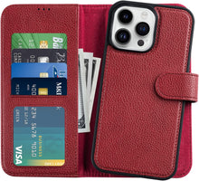 Load image into Gallery viewer, iPhone 14 Pro Wallet Detachable Flip Folio 4 Card Slots Holder Leather Magnetic Kickstand Case - Redpepper Cases