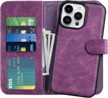 Load image into Gallery viewer, iPhone 14 Pro Wallet Detachable Flip Folio 4 Card Slots Holder Leather Magnetic Kickstand Case - Redpepper Cases