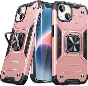 iPhone 14 Shockproof Heavy-Duty Metal Ring Kickstand Case - Redpepper Cases