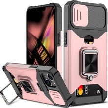 Load image into Gallery viewer, iPhone 14 Sliding Camera Cover Card Holder Ring Magnetic Kickstand Case - Redpepper Cases