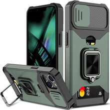 Load image into Gallery viewer, iPhone 14 Sliding Camera Cover &amp; Card Holder Ring Magnetic Kickstand Case - Redpepper Cases