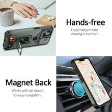 Load image into Gallery viewer, iPhone 14 Sliding Camera Cover &amp; Card Holder Ring Magnetic Kickstand Case - Redpepper Cases