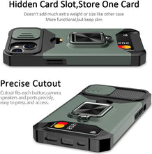 Load image into Gallery viewer, iPhone 14 Sliding Camera Cover Card Holder Ring Magnetic Kickstand Case - Redpepper Cases