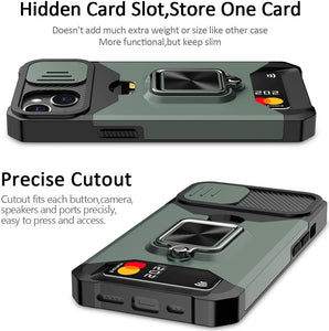 iPhone 14 Sliding Camera Cover Card Holder Ring Magnetic Kickstand Case - Redpepper Cases