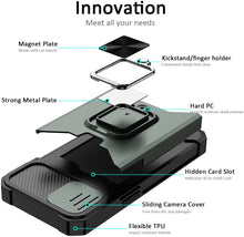 Load image into Gallery viewer, iPhone 14 Sliding Camera Cover &amp; Card Holder Ring Magnetic Kickstand Case - Redpepper Cases