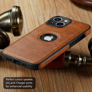 iPhone 14 Slim Premium Vegan Leather Classic Luxury Elegant Logo View Case - Redpepper Cases