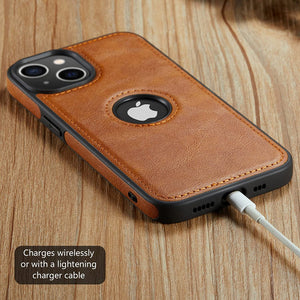 iPhone 14 Slim Premium Vegan Leather Classic Luxury Elegant Logo View Case - Redpepper Cases
