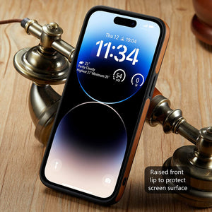 iPhone 14 Slim Premium Vegan Leather Classic Luxury Elegant Logo View Case - Redpepper Cases