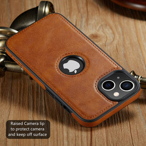 iPhone 14 Slim Premium Vegan Leather Classic Luxury Elegant Logo View Case - Redpepper Cases