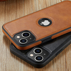 iPhone 14 Slim Premium Vegan Leather Classic Luxury Elegant Logo View Case - Redpepper Cases