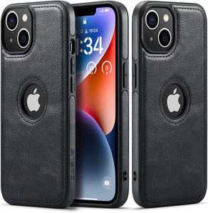 iPhone 14 Slim Premium Vegan Leather Classic Luxury Elegant Logo View Case - Redpepper Cases