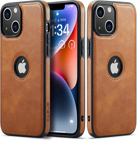 iPhone 14 Slim Premium Vegan Leather Classic Luxury Elegant Logo View Case - Redpepper Cases