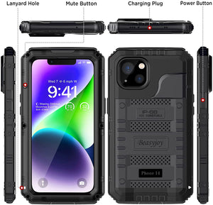 iPhone 14 Waterproof Metal Heavy Duty Full Body Built in Screen Protector Case - Redpepper Cases