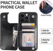 Load image into Gallery viewer, iPhone 15 Pro Max Case Card Holder Flip Cell Phone Cases 6.7&quot; Black - Redpepper Cases