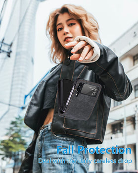 Linyune Galaxy Z Flip 4 Wallet Case Card Holder Flip Phone Cover (Black) - Redpepper Cases