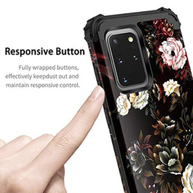 LONTECT Compatible Galaxy S20 Plus Case Floral 3 in 1 Heavy Duty Hybrid Sturdy Armor High Impact Shockproof Protective Cover Case for Samsung Galaxy S20 Plus 6.7 2020, White Flower/Black - Redpepper Cases