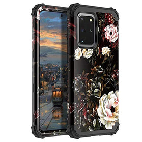 LONTECT Compatible Galaxy S20 Plus Case Floral 3 in 1 Heavy Duty Hybrid Sturdy Armor High Impact Shockproof Protective Cover Case for Samsung Galaxy S20 Plus 6.7 2020, White Flower/Black - Redpepper Cases