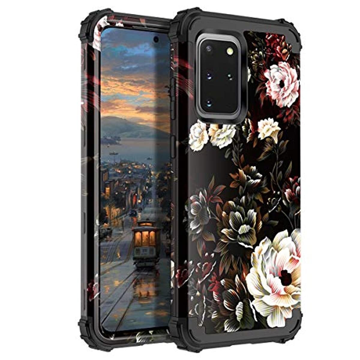 LONTECT Compatible Galaxy S20 Plus Case Floral 3 in 1 Heavy Duty Hybrid Sturdy Armor High Impact Shockproof Protective Cover Case for Samsung Galaxy S20 Plus 6.7 2020, White Flower/Black - Redpepper Cases