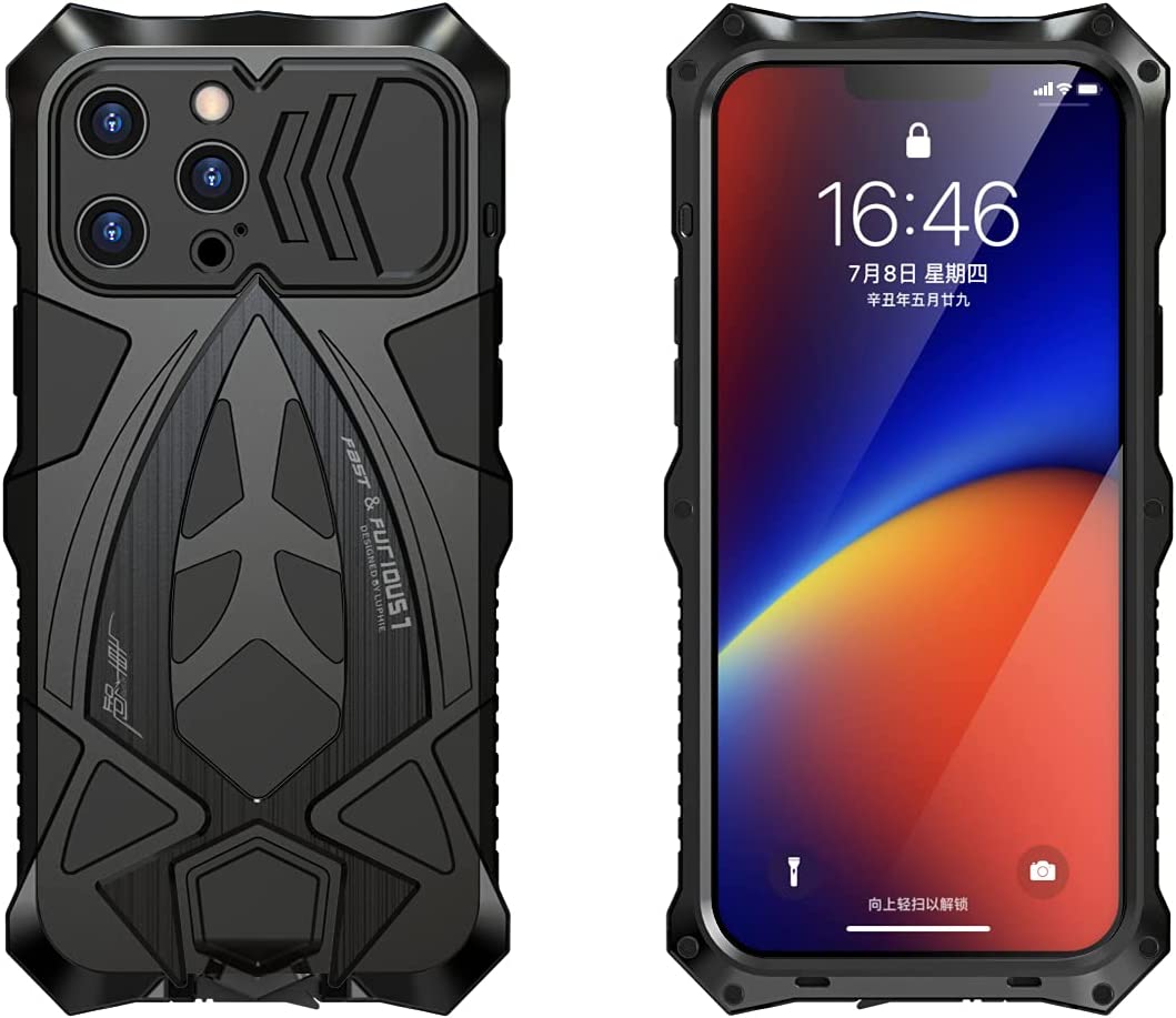 Metal Armor Compatible iPhone 13 Pro Max Case 6.7 inch Black Red - Redpepper Cases