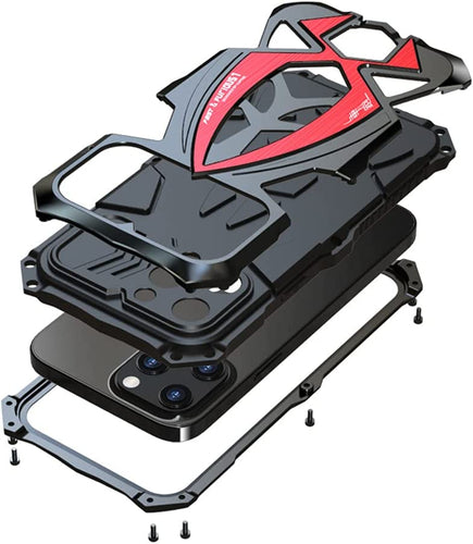 Metal Armor Compatible iPhone 13 Pro Max Case 6.7 inch Black Red - Redpepper Cases