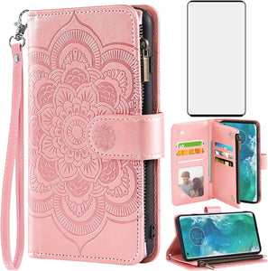 Moto Edge Plus Wallet Case Tempered Glass Screen Protector Rose Gold - Redpepper Cases