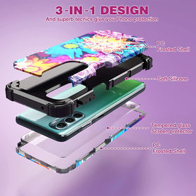 Moto G Stylus Case Tempered Glass Screen Protector Case Flower - Redpepper Cases