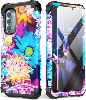 Moto G Stylus Case Tempered Glass Screen Protector Case Flower - Redpepper Cases