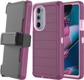 Motorola Edge Plus Heavy Shockproof Shell Combo Protective Cell Phone Cover Swivel (Black) - Redpepper Cases