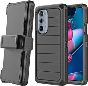 Motorola Edge Plus Heavy Shockproof Shell Combo Protective Cell Phone Cover Swivel (Black) - Redpepper Cases