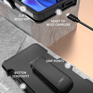 Motorola Edge Plus Heavy Shockproof Shell Combo Protective Cell Phone Cover Swivel (Black) - Redpepper Cases