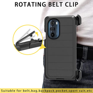 Motorola Edge Plus Heavy Shockproof Shell Combo Protective Cell Phone Cover Swivel (Black) - Redpepper Cases