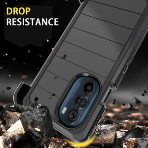 Motorola Edge Plus Heavy Shockproof Shell Combo Protective Cell Phone Cover Swivel (Black) - Redpepper Cases