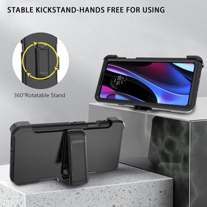 Motorola Edge Plus Heavy Shockproof Shell Combo Protective Cell Phone Cover Swivel (Black) - Redpepper Cases