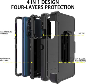 Motorola Edge Plus Heavy Shockproof Shell Combo Protective Cell Phone Cover Swivel (Black) - Redpepper Cases