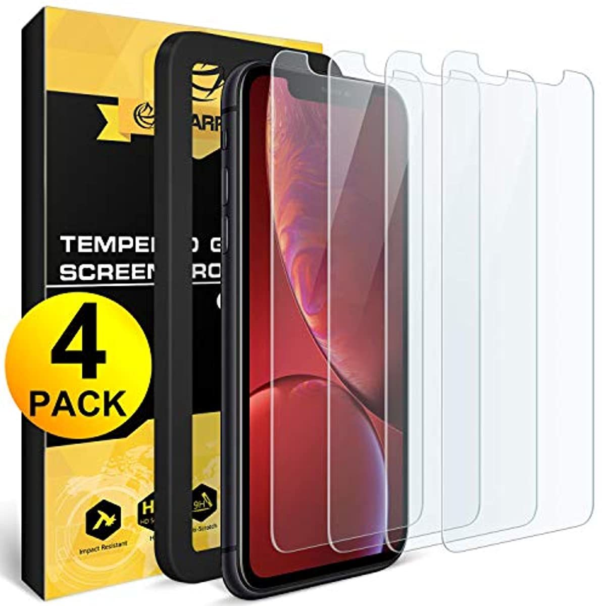 NEARPOW Screen Protector for iPhone 11 / iPhone XR, [4 Pack] Tempered Glass Screen Protector for Apple iPhone XR 6.1