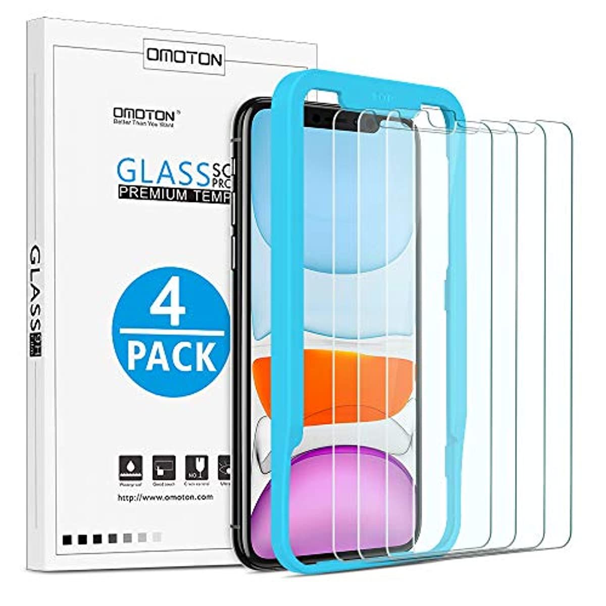 OMOTON [4-Pack] Screen Protector for iPhone 11 / iPhone XR 6.1inch - Tempered Glass/Guide Frame/Easy Installation - Redpepper Cases