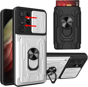 Samsung Galaxy S21 Ultra 5G Case Removable Kickstand & Card Holder,Slide Camera Cover Ring Stand - Redpepper Cases